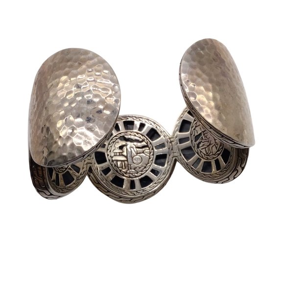 JOHN HARDY 925 STERLING SILVER AND 18K GOLD PALU HAMMERED DISC WIDE CUFF BRACELE - Picture 6 of 10